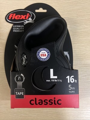FLEXI New Classic Cord Retractable Dog Leash Large - 16 Feet (Cord), Black