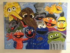 Sesame STREET original painting primitive Art Big Bird Cookie Monster Etc