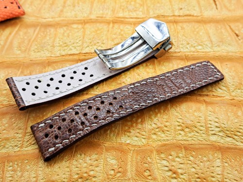 20mm/18mm Ostrich Leg Leather Watch Band Exotic Perforated Racing - Picture 3 of 11
