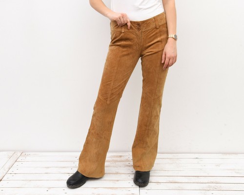Women's W33 L33 Suede Leather Pants Tan 