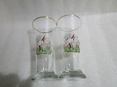 2 x Vintage Biertrinkglas Pferd Jagdmotiv, 8 x 17 cm