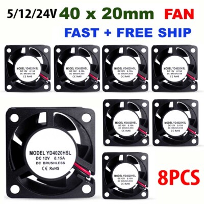 8pcs DC 5/12/24V 2 Wire Silent PC Computer Case DC Cooling Fan 4020# 0.15-0.20A