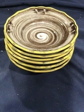 santa anita ware vreni yellow apple brown swirl pattern 6 cereal bowls 6 in