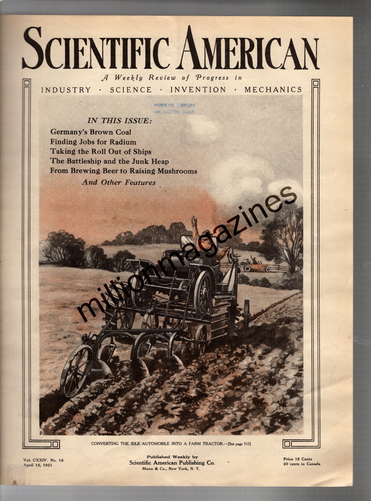 1921 Scientific American April 16 Tractors; Scranton fires;Brewing