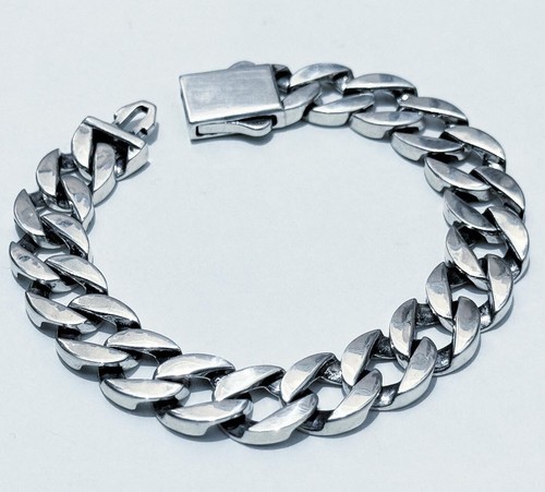 Heavy 925 Sterling Silver Bracelet 13mm Wide Cuban Curb Solid Bracelet #027 - 第 1/5 張圖片