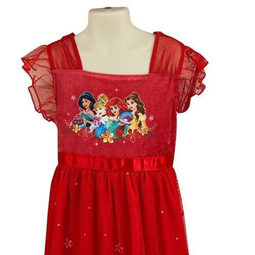 Disneys Princesses Red Christmas Fantasy Nightgown Size 8 Velvet w/Tulle Overlay - Picture 3 of 12