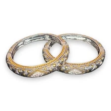 Set Of Two Silver Rhinestone Bracelets Gold Accent Boho Bohemian Glam