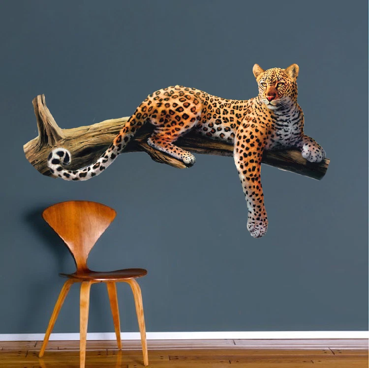 Mural de vinilo de pared de leopardo gato salvaje safari animal árbol, a70 Foto 3 de 4