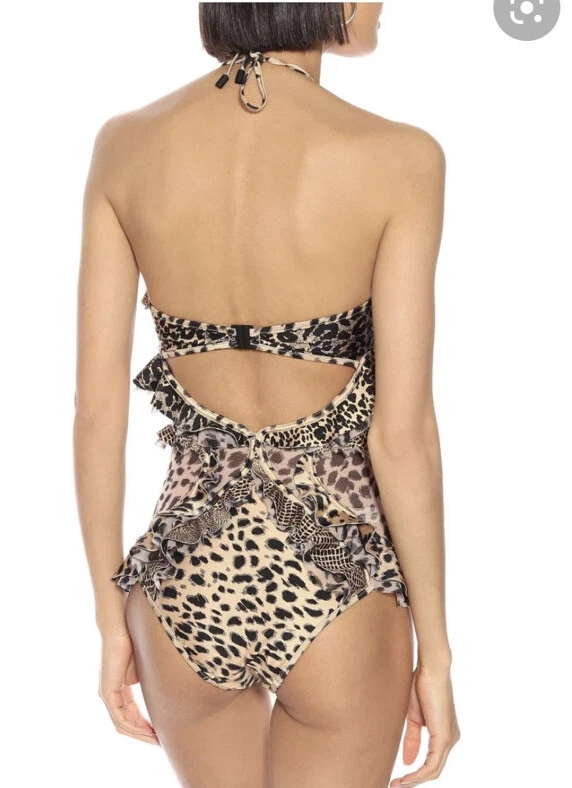 RARE Zimmermann Allia Leopard One Piece Swimsuit Sz 2 Goldie Ruffle