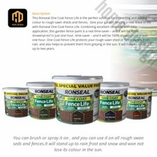 Image of RONSEAL ONE COAT FENCE LIFE 5 L  COLOUR & PROTECTS ROUGH SAWN SHEDS & FENCES