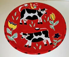 COWS ~ Chicken Flowers * 13" PASTA SALAD BOWL * Handpainted ITALY Cellar Macy's