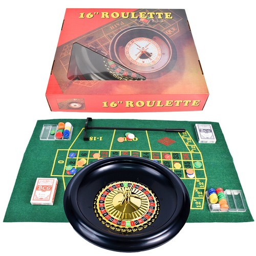 16" Roulette Wheel Set with Felt Chips Cards Rake for Casino Games Deluxe Poker - Picture 2 of 19