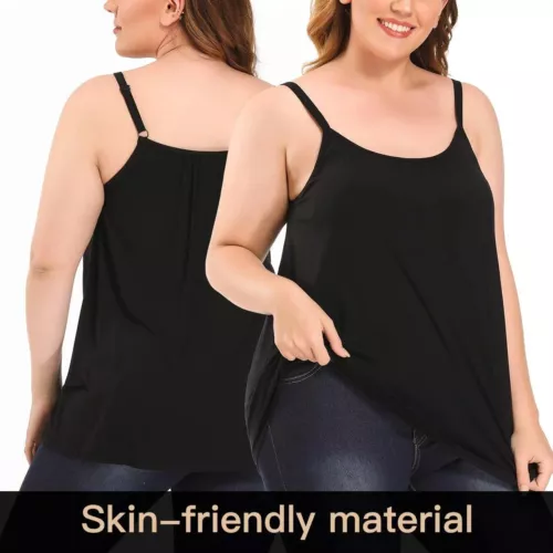 Women Plus Size Tank Tops Loose Casual Summer Top Pleated Flowy Adjustable Strap - Picture 11 of 55