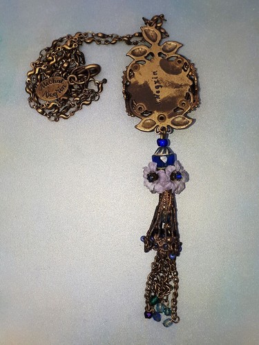 Michal Negrin blau Tropfen Anhänger Halskette viktorianisch antik Strass 1990er Y2K - Bild 2 von 2