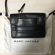 Marc Jacobs Black Leather Shoulder Bag with Nylon Interior, Adjustable Strap