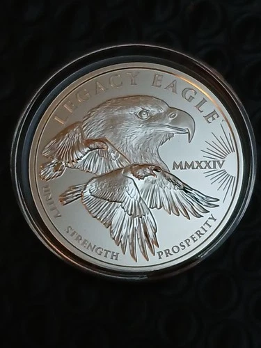 The Legacy Eagle $1,Cook Island Issued 1 oz .9999 Fine Silver Round In Capsule