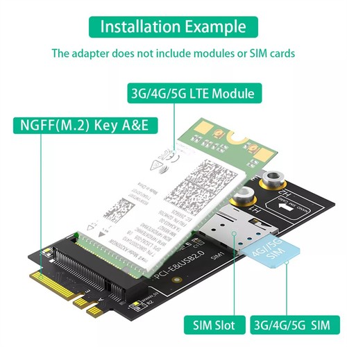 For 3G/4G/5G LTE Module Black M.2 to A+E Adapter With M2 Screw Screw Driver - Afbeelding 5 van 6