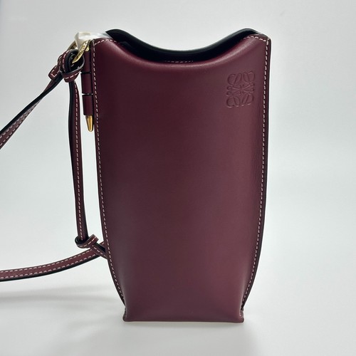 Loewe Gate Pocket Burgundy Leather Crossbody Phone Bag Mini Spain