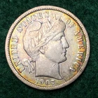 1907-S Barber Silver Dime XF TONED #551