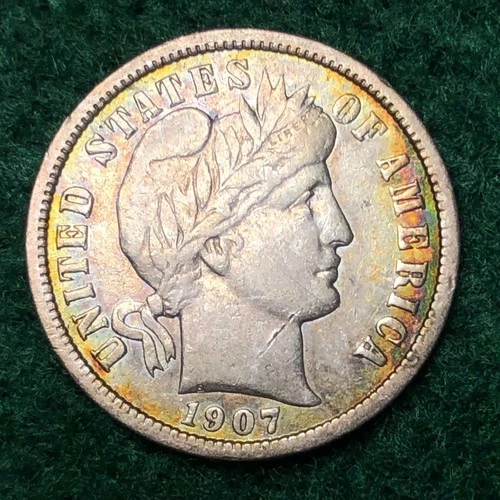 1907-S Barber Silver Dime XF TONED #551