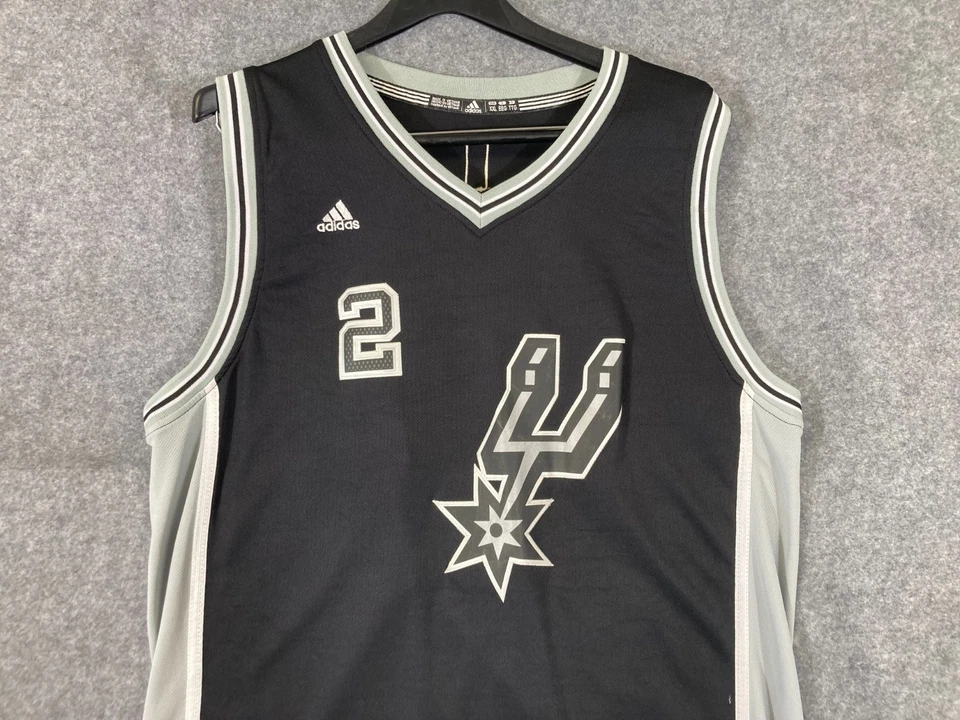 Camiseta Swingman San Antonio Spurs Adidas Kawhi Leonard #2 2XL preta cinza gola V - Imagem 2 de 4