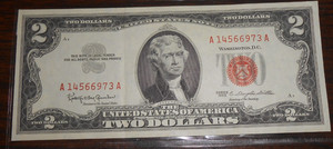 $2 RED SEAL NOTE- XF - 1953 - A 08992174 A