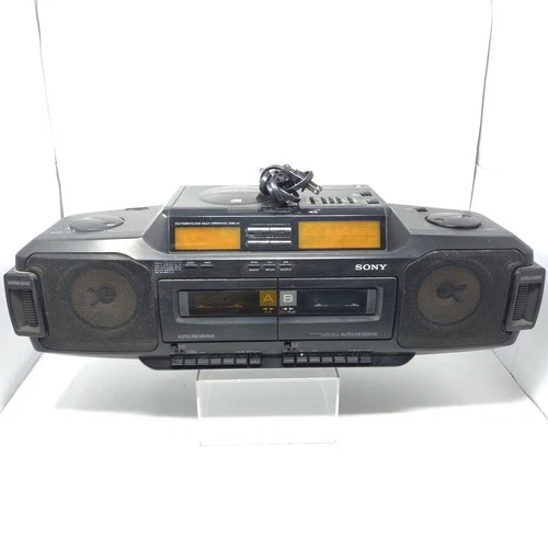 VTG 1989 Sony CFD-DW83 Mega Bass Boombox CD Cassette Radio Black READ WORKS