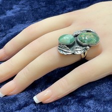 Vintage Large Navajo Sterling Silver and Green Turquoise Ring - Size 6