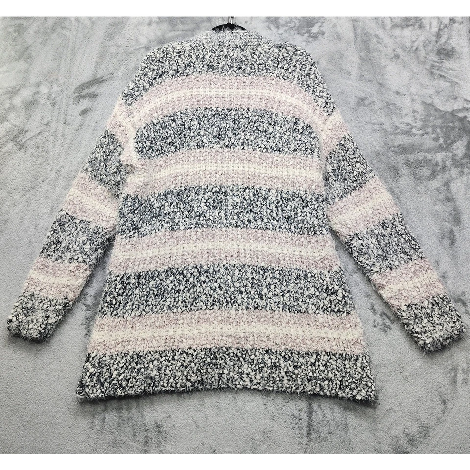 Maurices Sweater Womens XXL Gray Stripe Cozy Eyelash Knit Open Front Cardigan - Image 2 of 4