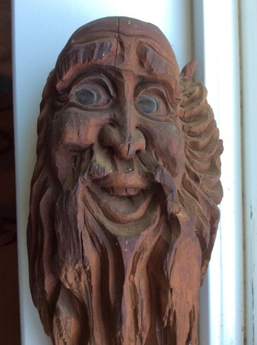 Solid Drift Wood Carving Sculpture Figurine Forest Face Tree Art Happy Old Man - Picture 2 of 8