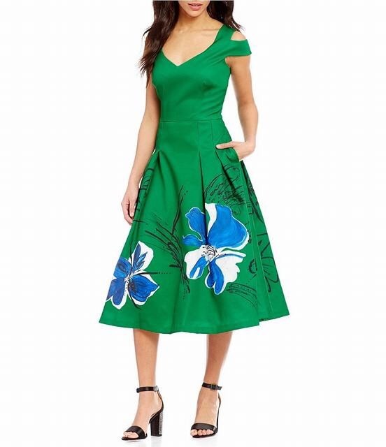 KAY UNGER Cold Shoulder Cap Sleeve Fit & Flare Dress Size 8