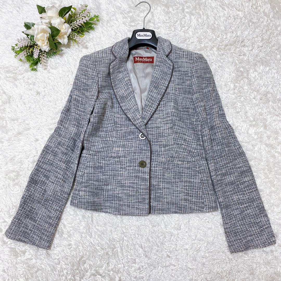関税送料込【MaxMaraStudio】ブレザー ジャケット ウール グレー MaxMara STUDIO Tweed Jacket Grey 80% Cotton 13% Rayon 7