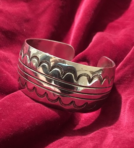 vintage engraved silver cuff bracelet marked sterlin