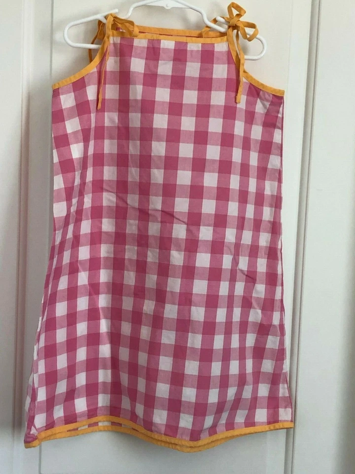 Hanna Andersson girls 130 8-10 pink white plaid orange trim sleeveless dress - Image 3 of 3