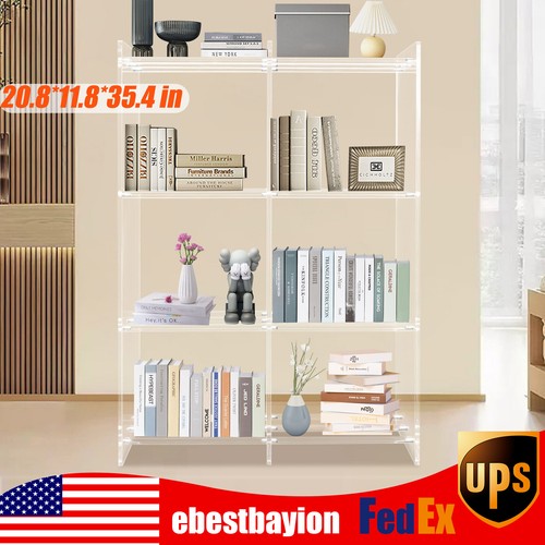3 Tiers Bilateral Bookshelf Acrylic Narrow Corner Shelf Clear Organizer Modern