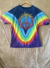 Liquid Blue T-Shirt Mens 2XL Blue Peace Sign Tie Dye Cotton Vintage See Descrip