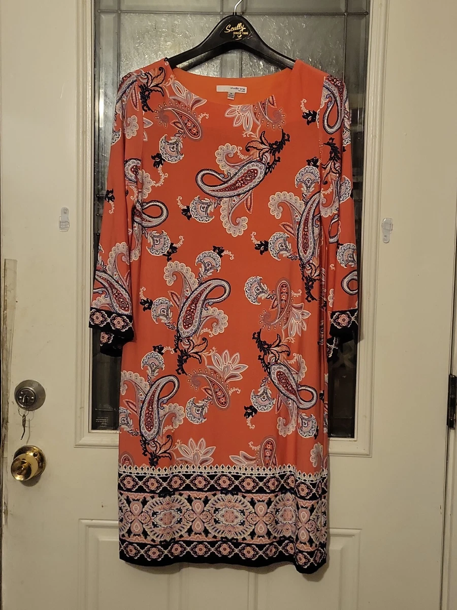 Studio One Voral White Blue Floral 3 4 Sleeve Shift Dress Women s Size Medium eBay