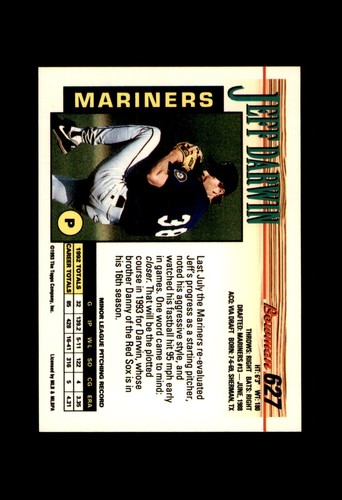 JEFF DARWIN #627 SEATTLE MARINERS 1993 BOWMAN - Picture 2 of 2
