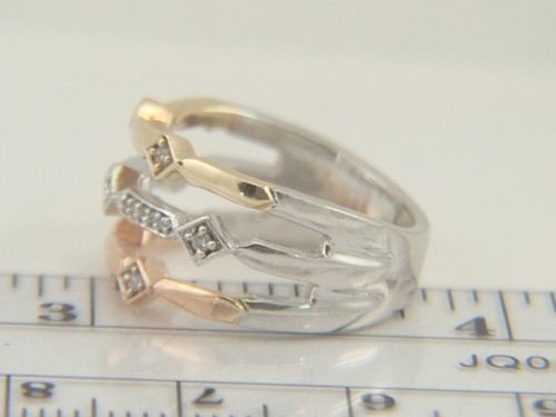 10K Yellow, Rose and White Gold 3 Row Natural Diamond Band Size 5.5 - Picture 8 of 11