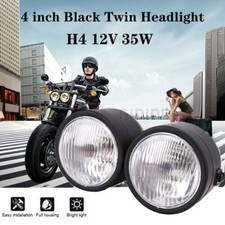 4 Inch Black Twin Headlight Motorcycle Double Dual Lamp Street Fighter Universal