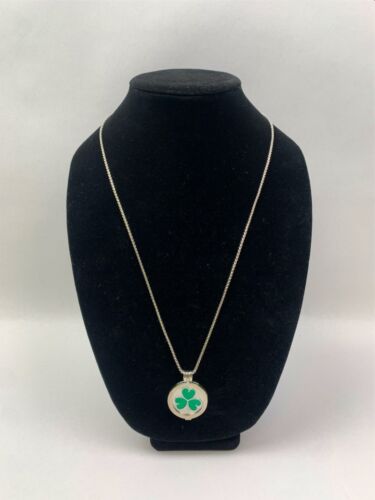 Solvar Rhodium Believe in Luck Double Sided Shamrock Coin Pendant Necklace - Picture 1 of 4