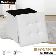 Faux Leather White Storage Ottoman Home Décor Classic Cube Upholstered Benches