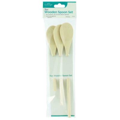 3 Stück Holz Löffel Set Verschiedene Größen Kochen Backen Mischen Rühren Küchenwerkzeug