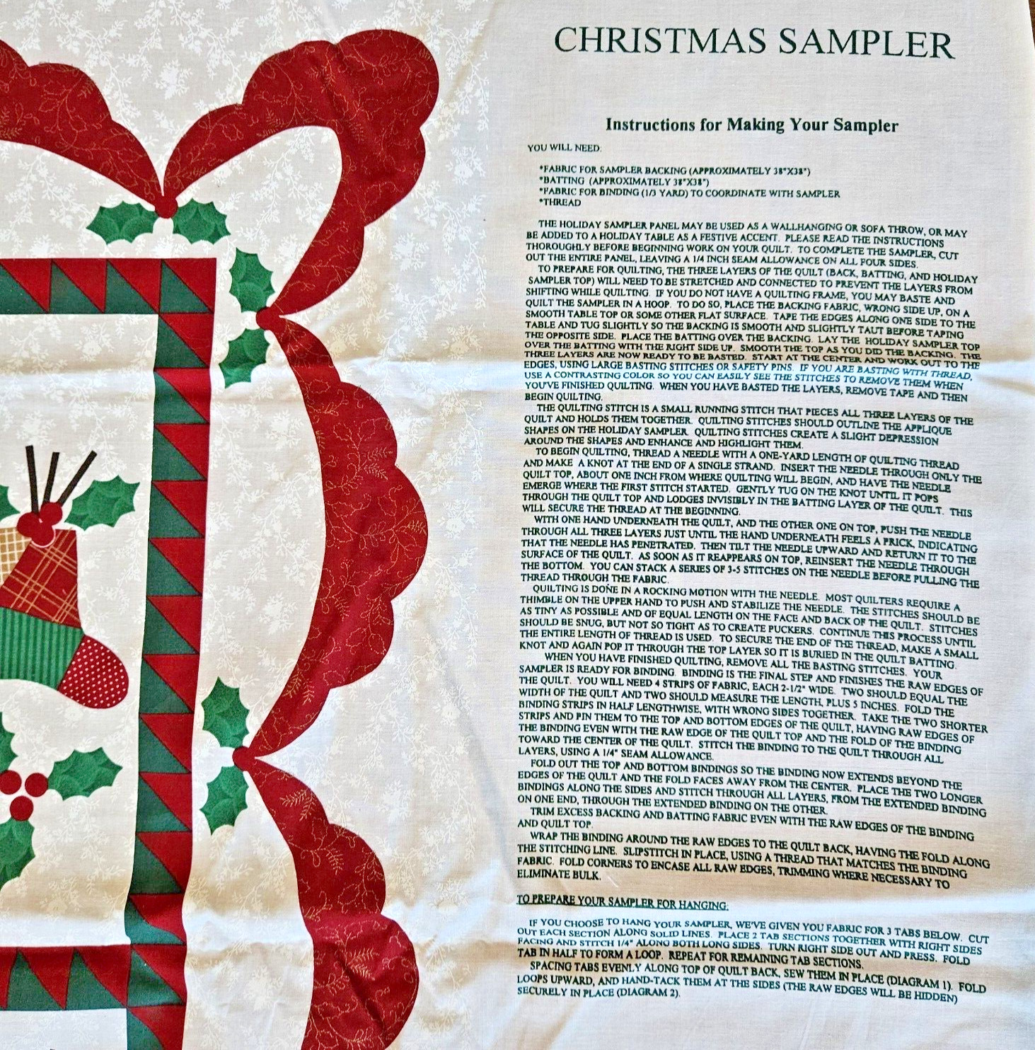 Vintage Wamsutta Christmas Sampler 2 Fabric Panels 2 YD total