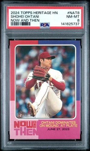 Shohei Ohtani 2024 Topps Heritage High Number Now & Then #NAT8 PSA 8
