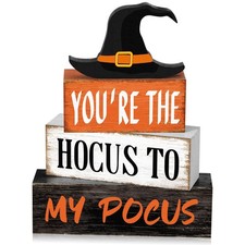 4 Pcs Halloween Witch Decor Indoor, Wooden Hocus Pocus Block Signs