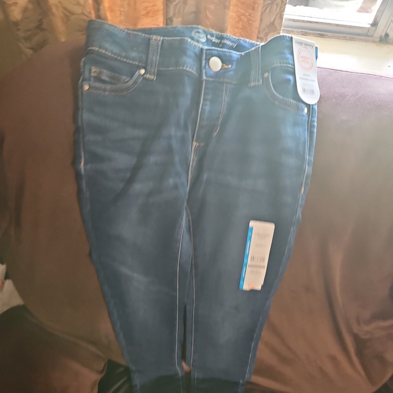 Girls Wonder Nation sz 8 Super Skinny Blue Jeans Adjustable Waist New Z