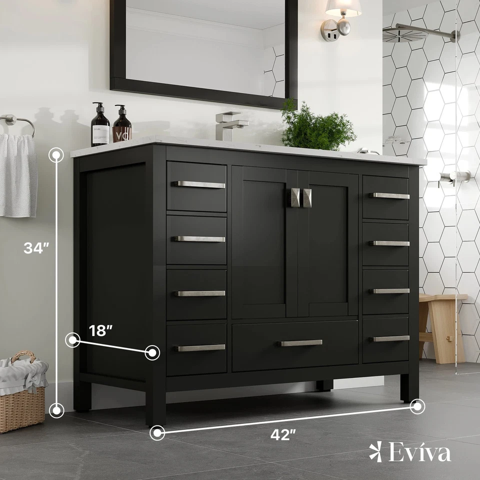 Eviva London 42"W x 18"D Espresso Bathroom Vanity with Espresso 42" - Image 2 of 4