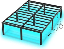 Full Size Bed Frame with LED Lights 14 Inch Platform Bed Frame Full with Chargin