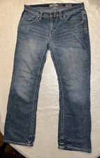 BKE Derek denim blue jeans men 33R 33 34 34x31 35x32 bootcut thick stitch Buckle